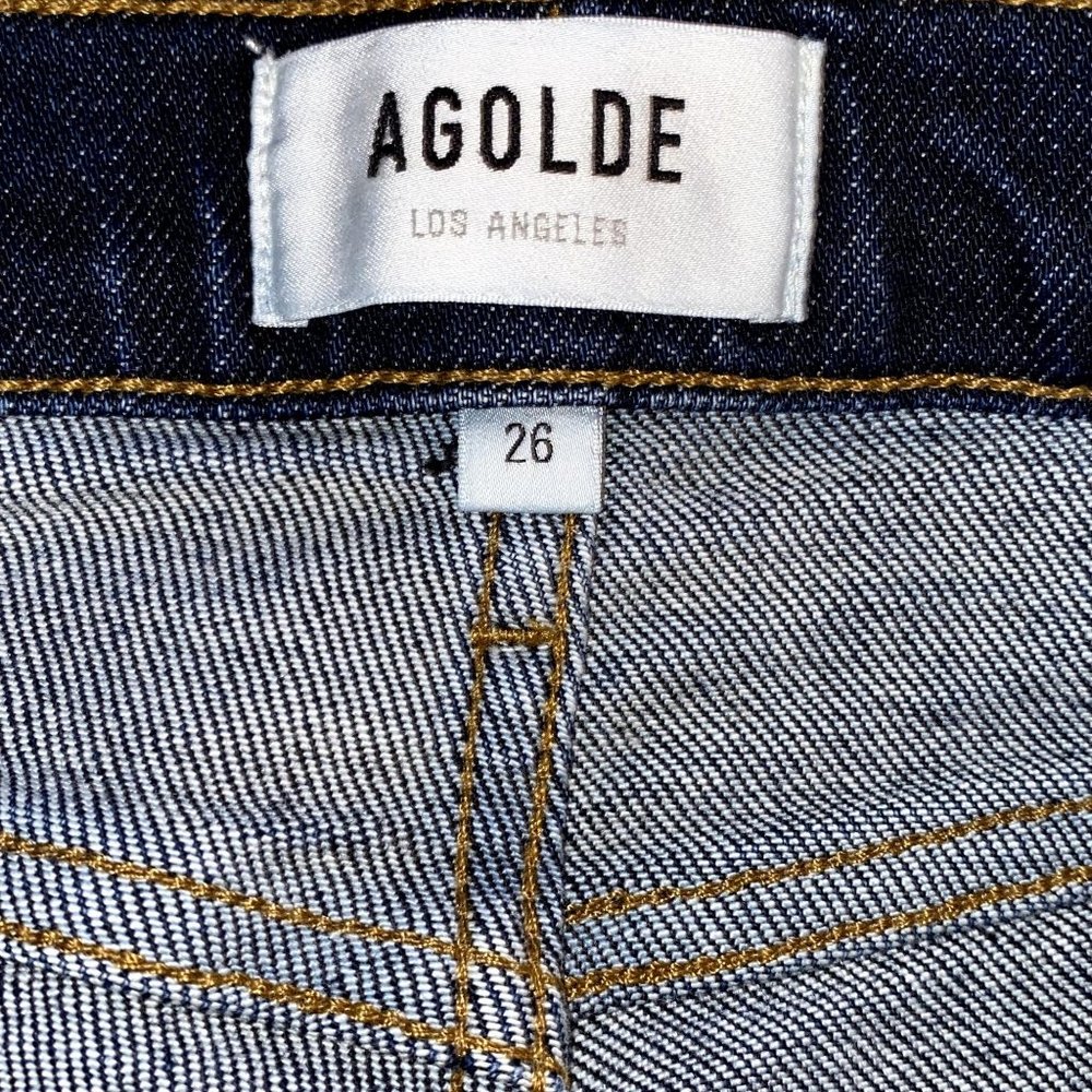 AGOLDE Sophie Dark Blue Wash Denim High Rise Raw Hem Crop Skinny Jeans Size 26 - Picture 9 of 11